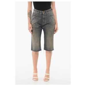 Balenciaga Vintage Washed Denim Shorts with Raw-cut Hem