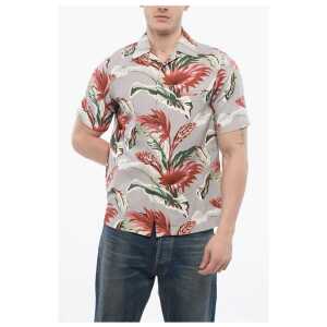 Maison Margiela Linen Blend Short Sleeved Shirt With Floral Print