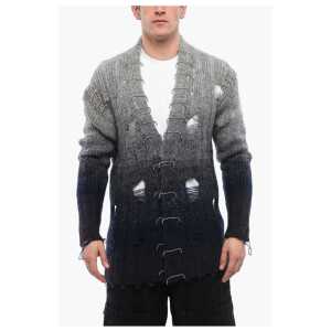 Off-White Distressed Effect Wool Cardigan With Beads Detail
