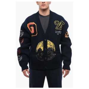 Off-White Embroidered MOON PHASE Wool Blend Cardigan