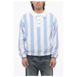 Rhude Awning Striped Terry Cotton 3-Buttons Sweatshirt