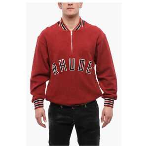 Rhude Terry-Cotton Varsity Sweatshirt with Half Zip