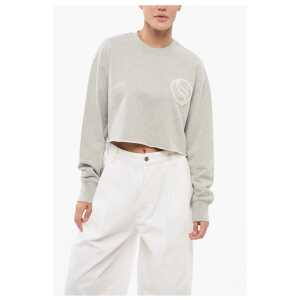 Stella McCartney Cropped Fit Sweatshirt with Raw-cut Hem and Logo Patch