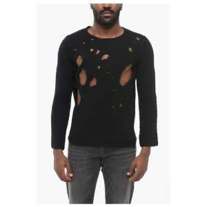 Comme Des Garçons BLACK Crew Neck Distressed Wool Pullover