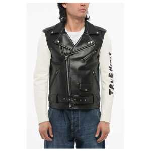 Comme Des Garçons BLACK Two-Tone Eco-Leather Biker Jacket with Prints