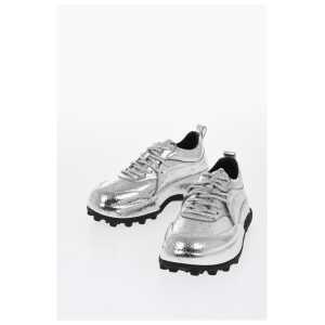 Jil Sander Textured Lamè Leather Lcae-up Sneakers