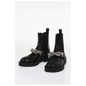 Jil Sander Leather Chelsea Booties with Chain Detail