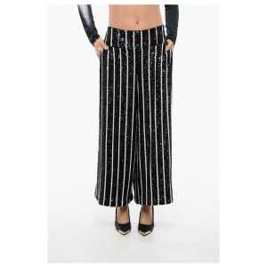 Balmain Sequined Striped High-waisted Pants