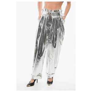 Balmain Pleated High-waisted Baggy-Fit Pants Metallic Effect