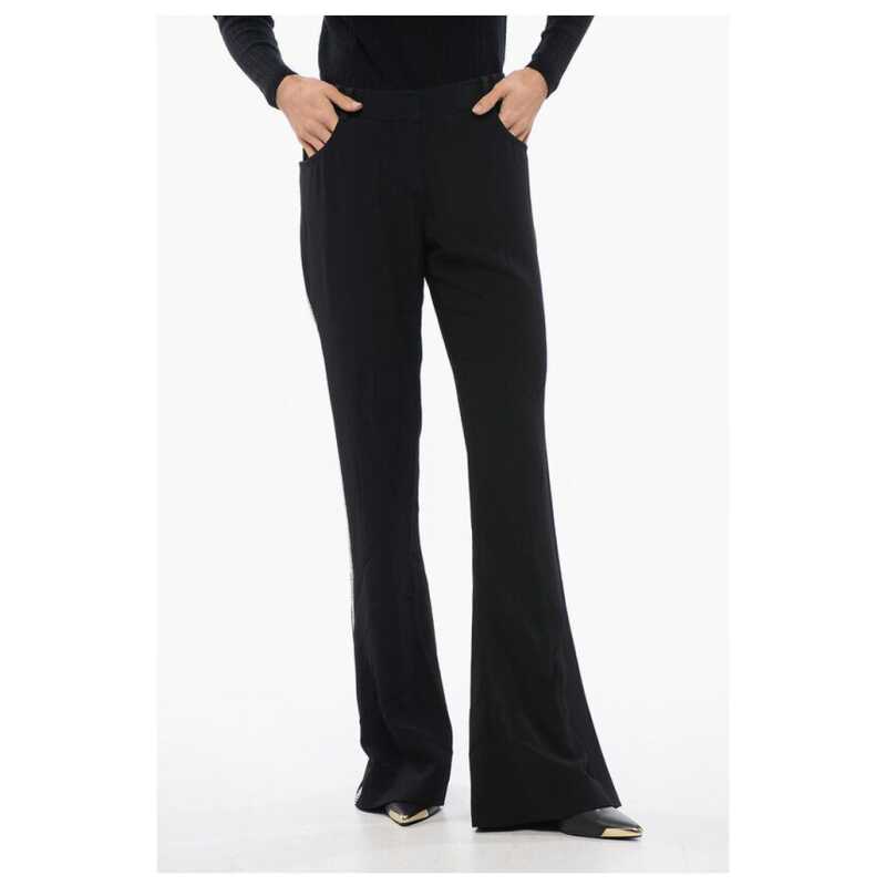 Balmain Flared-Fit Pants With Rhinestoned Side Band, theFeinheit