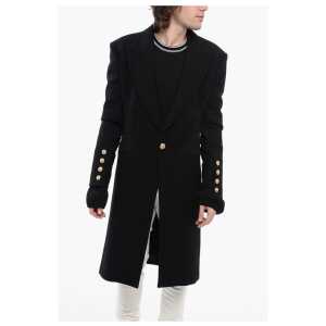 Balmain Virgin Wool Blend Coat with Ribbed Knitted Details