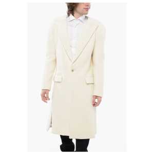 Balmain Wool Blend Slim Fit Coat with Padded Shoulders