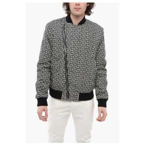 Balmain Monogram Padded Bomber Jacket with Decentralized Zip