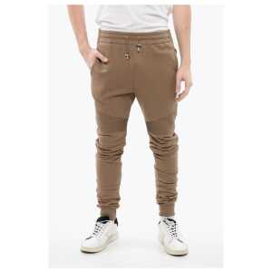 Balmain Brushed Cotton Biker Sweatpants with Cuffs