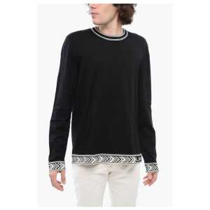 Balmain Crew Neck Virgin Wool Sweater with Contrasting Edges