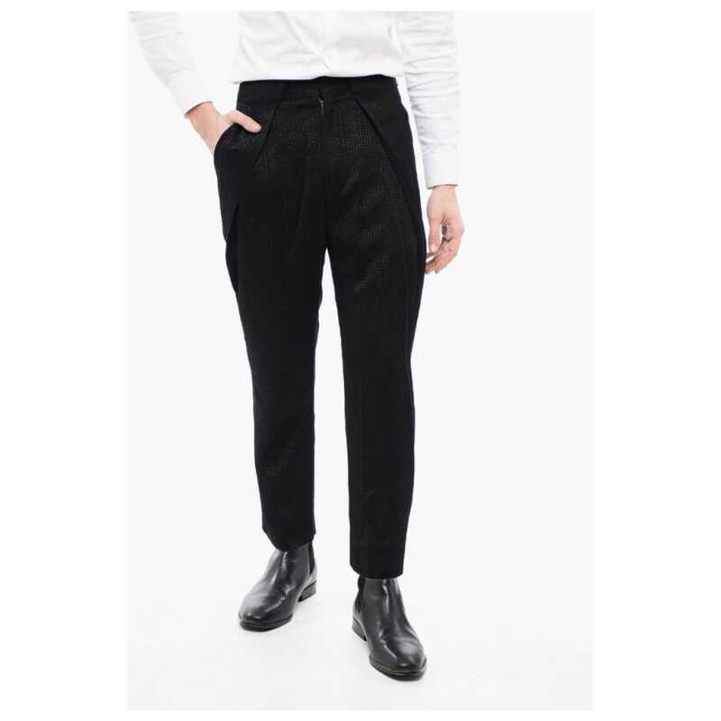 Balmain Single-pleated Jacquard Viscose Pants with Monogram Motif, theFeinheit