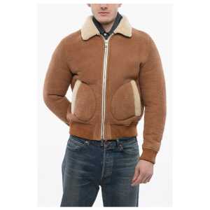 Balmain Monogrammed Shearling Bomber Jacket