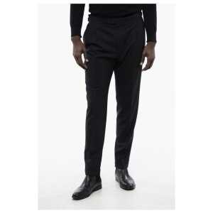 Corneliani CC COLLECTION Double-pleated Wool Blend Pants with Martingal