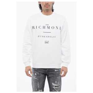 John Richmond Brushed Cotton Crewneck Sweatshirt With Logo Print