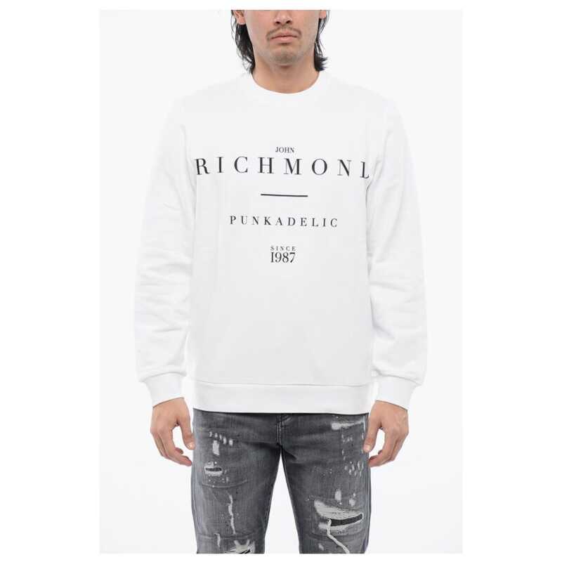 John Richmond Brushed Cotton Crewneck Sweatshirt With Logo Print, theFeinheit