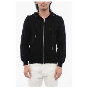John Richmond Brushed Cotton Zipped Hoodie With Strass Tribal
