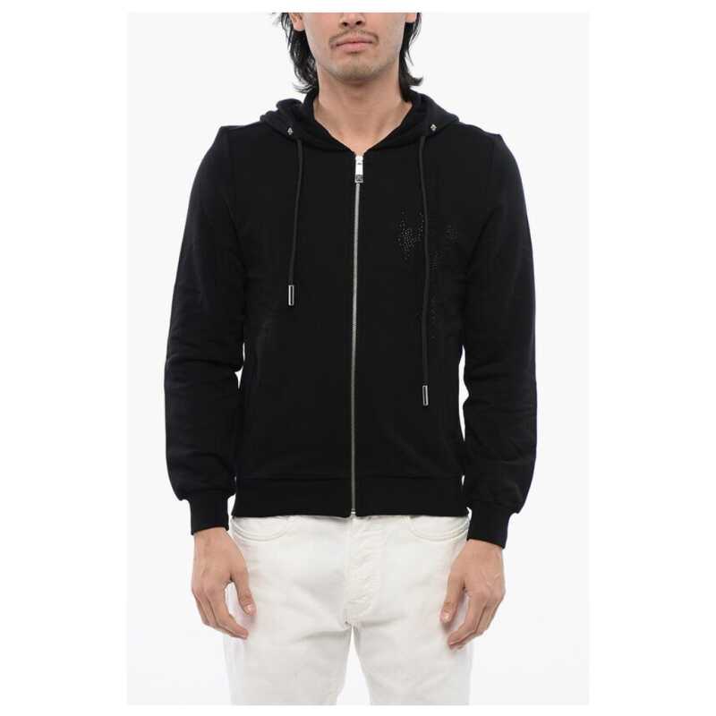 John Richmond Brushed Cotton Zipped Hoodie With Strass Tribal, theFeinheit