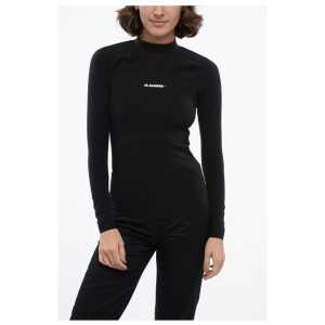 Jil Sander Long-sleeved Tech Fabric Top with Printed Logo