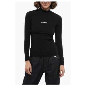 Jil Sander Long-sleeved Tech Fabric Top with Printed Logo