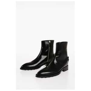 Jil Sander Brushed Leather ANGKOR Booties with Metal Plaque 4cm