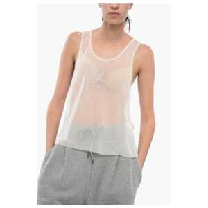 Ludovic de Saint Sernin See-Through Tank Top with Rhinestoned Logo