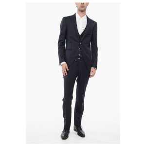 Corneliani Virgin Wool and Silk Peak Lapel 3 Piece Waistcoat Suit