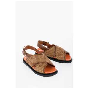 Marni Leather and Raffia Sandals with Buckle Closure