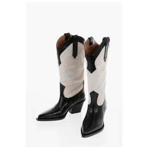 Paris Texas Crocodile-Effect Leather And Canvas ROSARIO Western Boots wi
