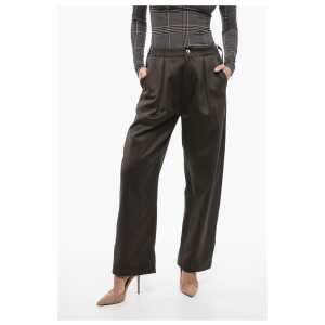 Burberry Pleated Baloon-Fit Pants with Half-Belt