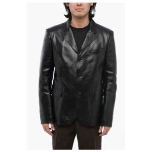 Versace Single Breasted Hammered Leather Blazer