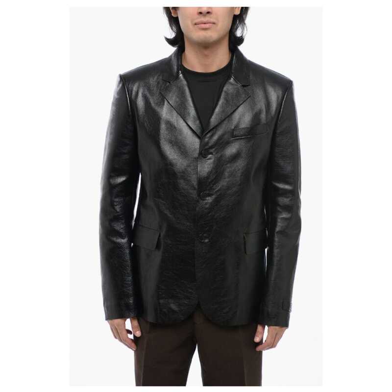 Versace Single Breasted Hammered Leather Blazer, theFeinheit
