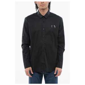 Karl Lagerfeld Stretch Cotton Shirt with Tone on Tone Logo