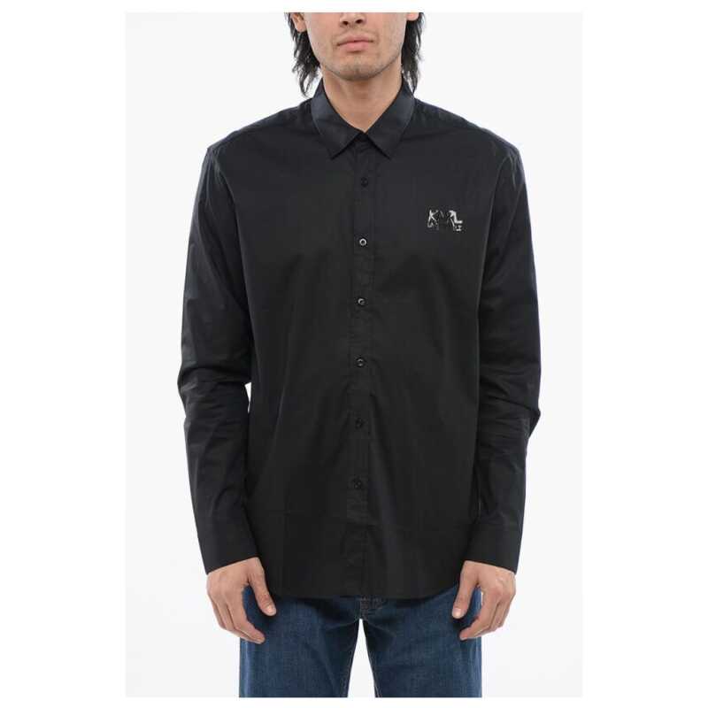 Karl Lagerfeld Stretch Cotton Shirt with Tone on Tone Logo, theFeinheit