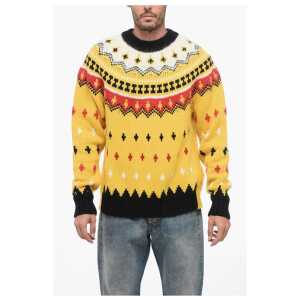 Moncler GRENOBLE Crew Neck Wool Blend Pullover with Fairisle Motif