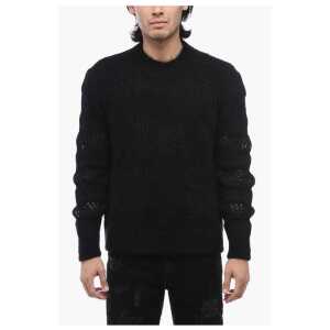 Saint Laurent Crew Neck Openwork Mohair Blend Sweater