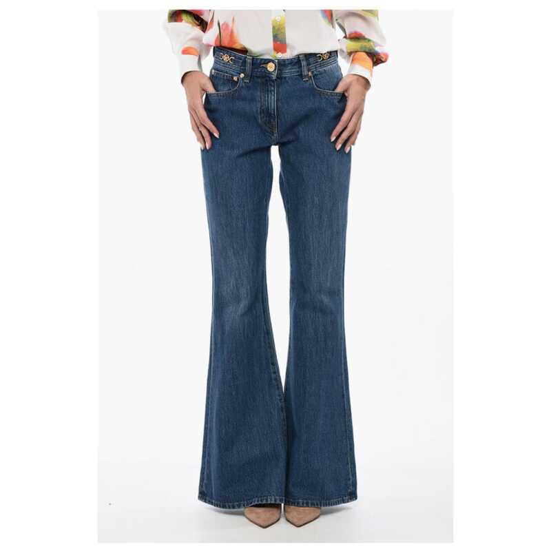 Versace Cotton Bootcut Denims with Logoed Morsets 32cm, theFeinheit