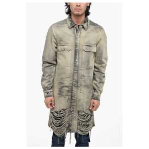 Rick Owens Distressed Denim Overshirt with Fringed Hem