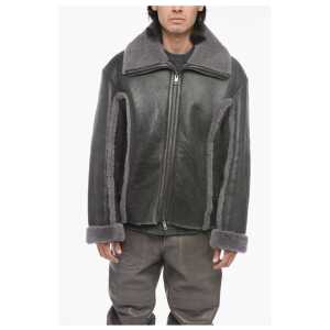Diesel Vintage Effect Leather L-BROWNY Oversized Jacket with Fur De