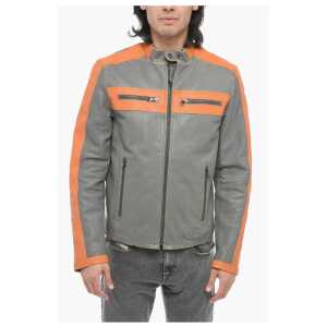 Diesel Leather L-MUSE Padded Jacket with Vintage Effect