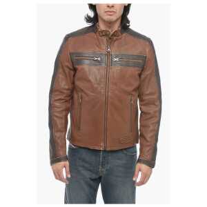 Diesel Leather L-MUSE Padded Jacket with Vintage Effect