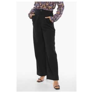 Wide Leg Stretch Fabric Single-Pleat Pants