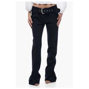 Off-White Low-Waisted Pants with Pleated Detail