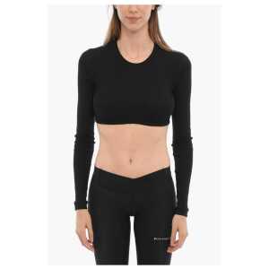 Palm Angels Long Sleeved Ribbed Cropped T-Shirt