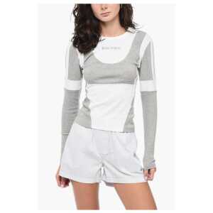 Palm Angels Long Sleeved CUT FITTED T-shirt With Contrasting Fabric