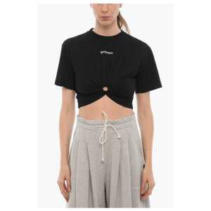 Palm Angels Solid Color Crop T-Shirt with Cut-Out Detail